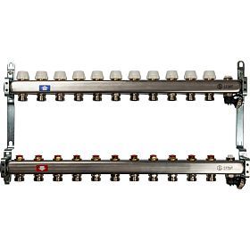 STOUT Коллектор из нержавеющей стали без расходомеров, с клапаном вып. воздуха и сливом 11 вых.